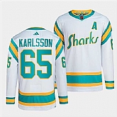 Men's San Jose Sharks #65 Erik Karlsson White 2022 Reverse Retro Stitched Jersey Dzhi,baseball caps,new era cap wholesale,wholesale hats
